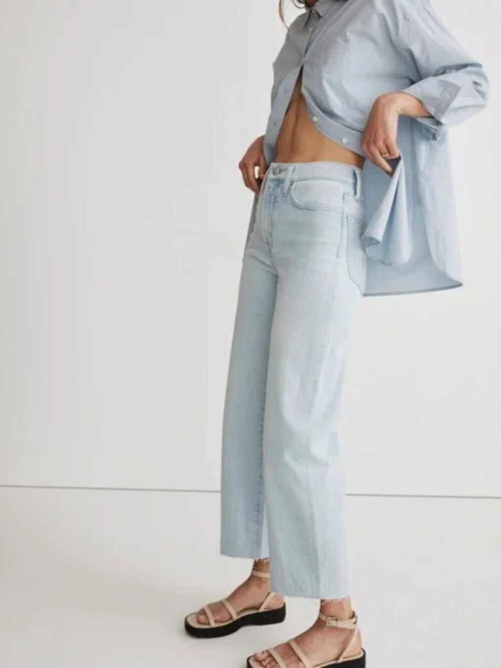 Madewell The Perfect Vintage Wide-Leg Crop Jean in Ward Wash: Raw-Hem Edition 30